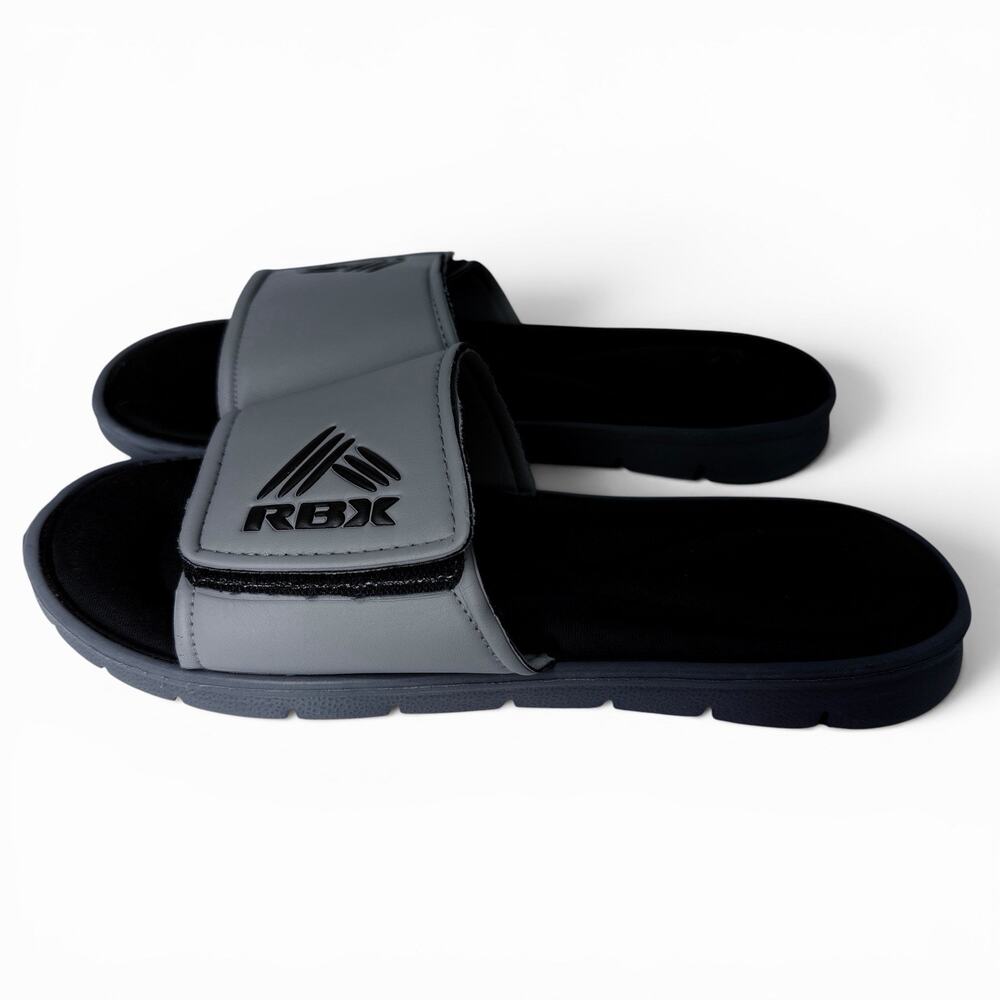 RBX Slide Sandals Gray Black Adjustable Hook & Loop Comfort Sz 9 Cushioned Foam - Picture 1 of 7